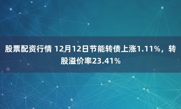 股票配资行情 12月12日节能转债上涨1.11%，转股溢价率23.41%