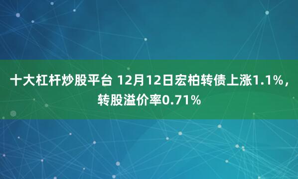 十大杠杆炒股平台 12月12日宏柏转债上涨1.1%，转股溢价率0.71%