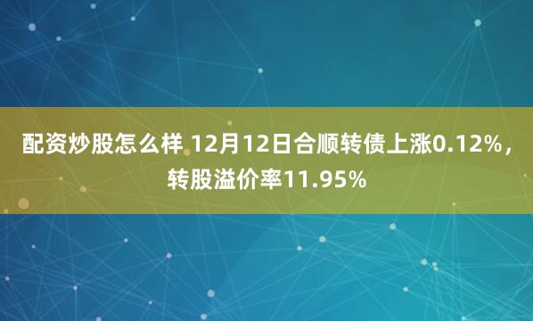 配资炒股怎么样 12月12日合顺转债上涨0.12%，转股溢价率11.95%