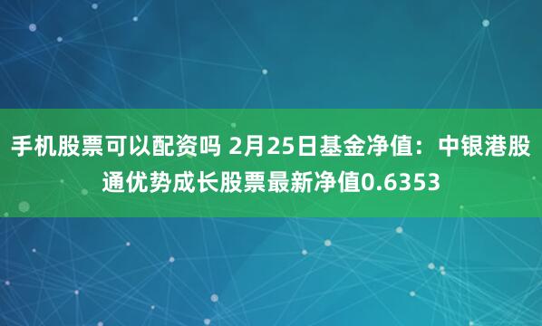 手机股票可以配资吗 2月25日基金净值：中银港股通优势成长股票最新净值0.6353